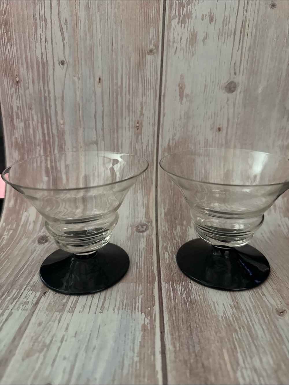 Clear Glass Dessert Bowls with Black Base - Set of 2
